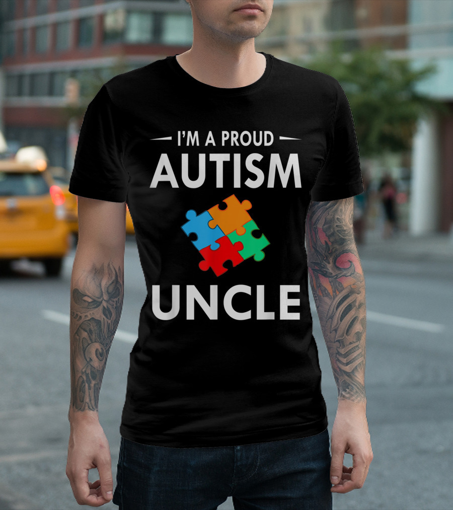 I'm A Proud Autism Uncle Family Matching Autism Awareness Puzzle Piece T-Shirt