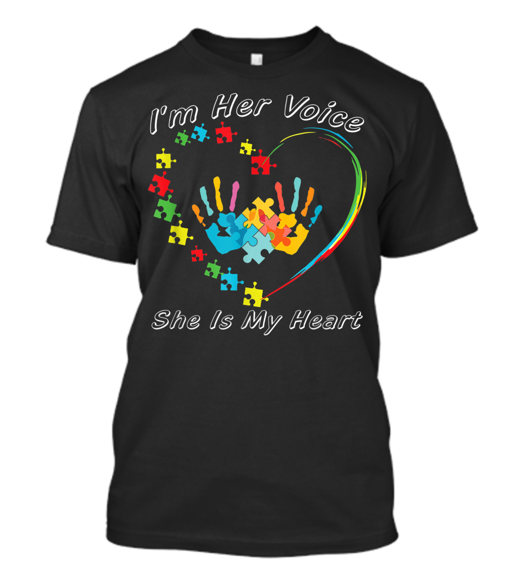 I'm Her Voice She Is My Heart Dad Puzzle Piece Hands Heart T-Shirt