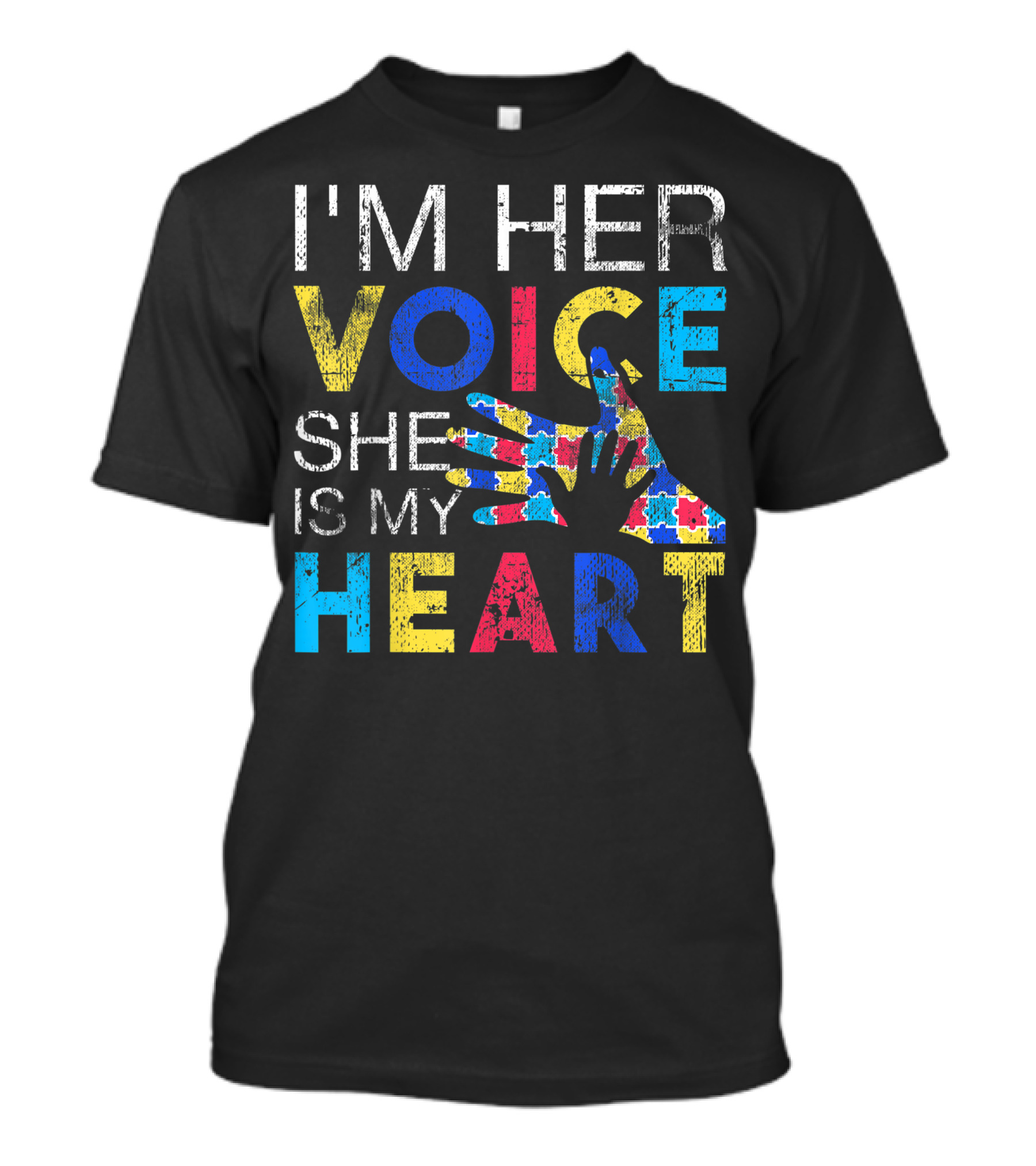 I'm Her Voice She Is My Heart Autism Puzzle Hand T-Shirt