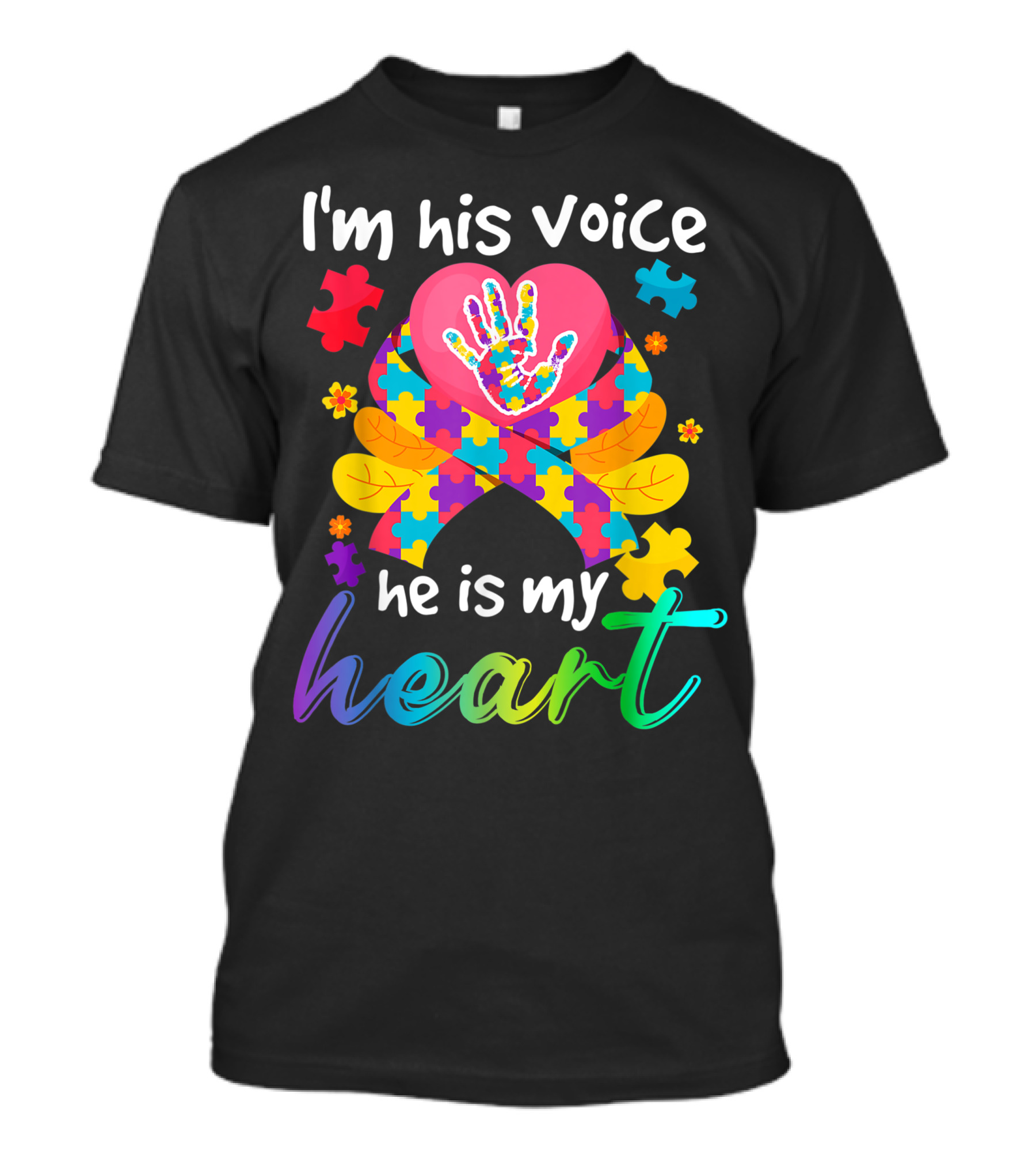 I'm His Voice He Is My Heart Autism Awareness Mom Puzzle T-Shirt