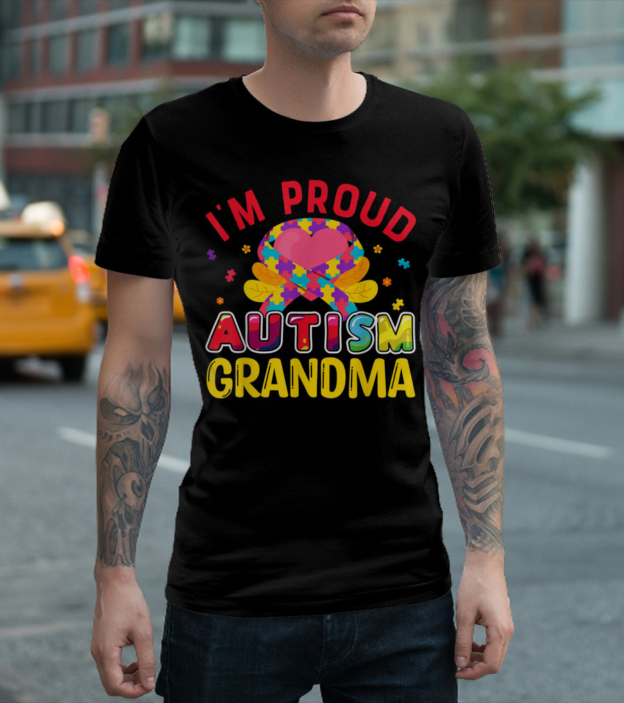I'M Proud Autism Grandma Puzzle Heart T-Shirt