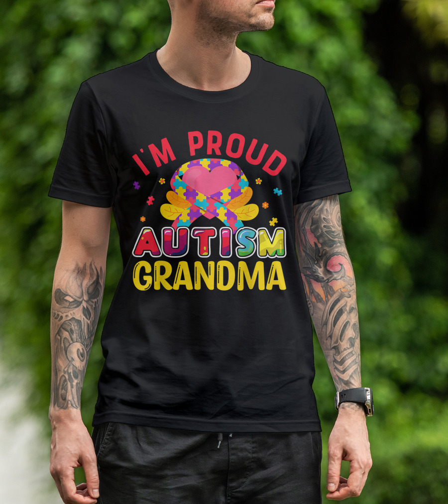 I'M Proud Autism Grandma Puzzle Heart T-Shirt