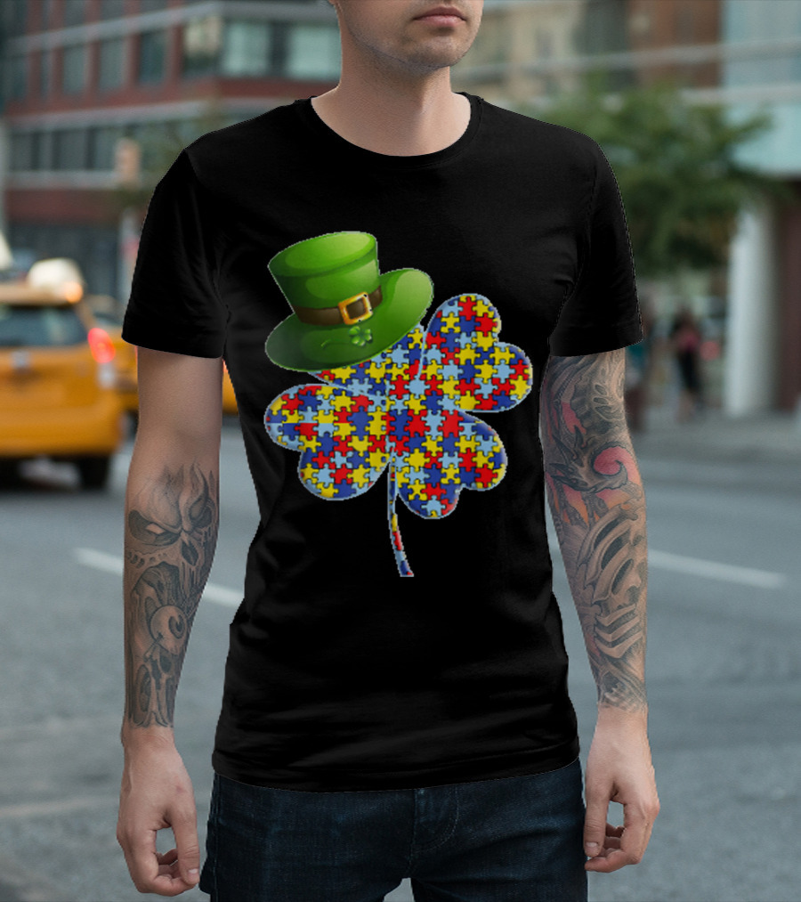 Irish Autism Shamrock Puzzle Piece St. Patrick's Day T-Shirt