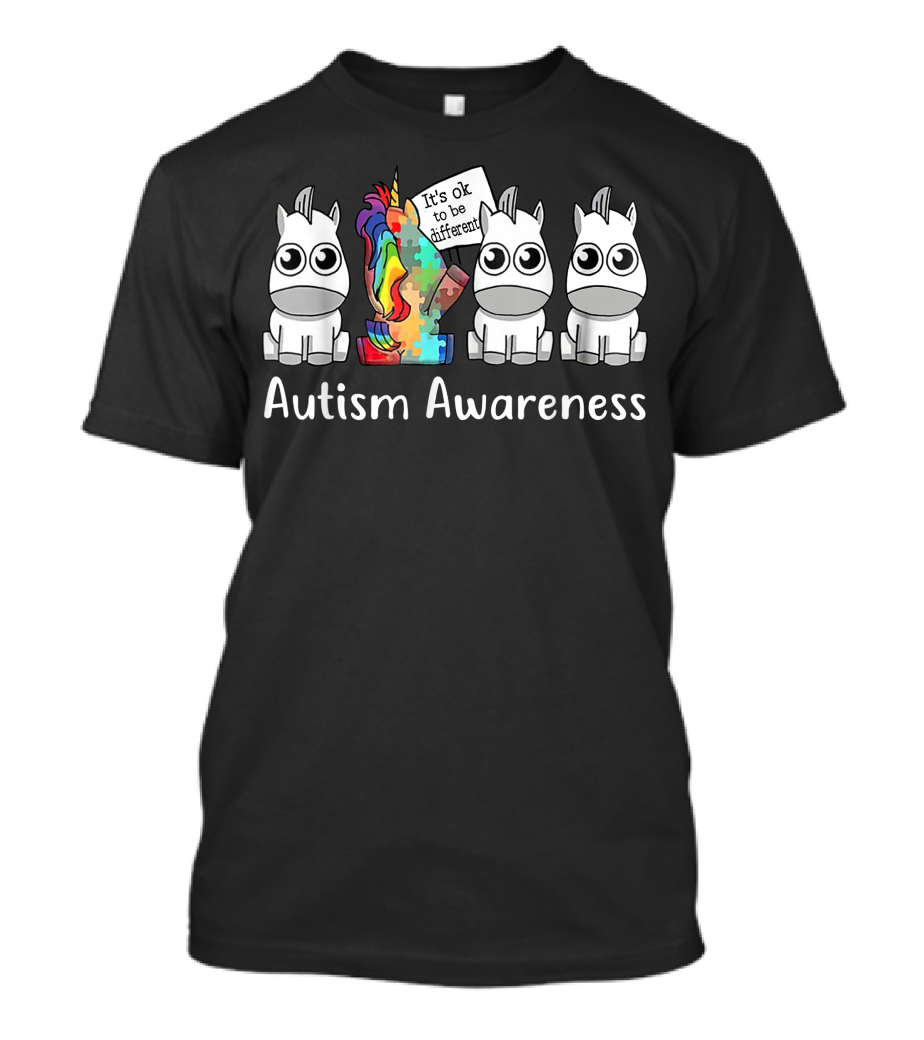 Autism Awareness It's Ok To Be Different Unicorn Puzzle T-Shirt