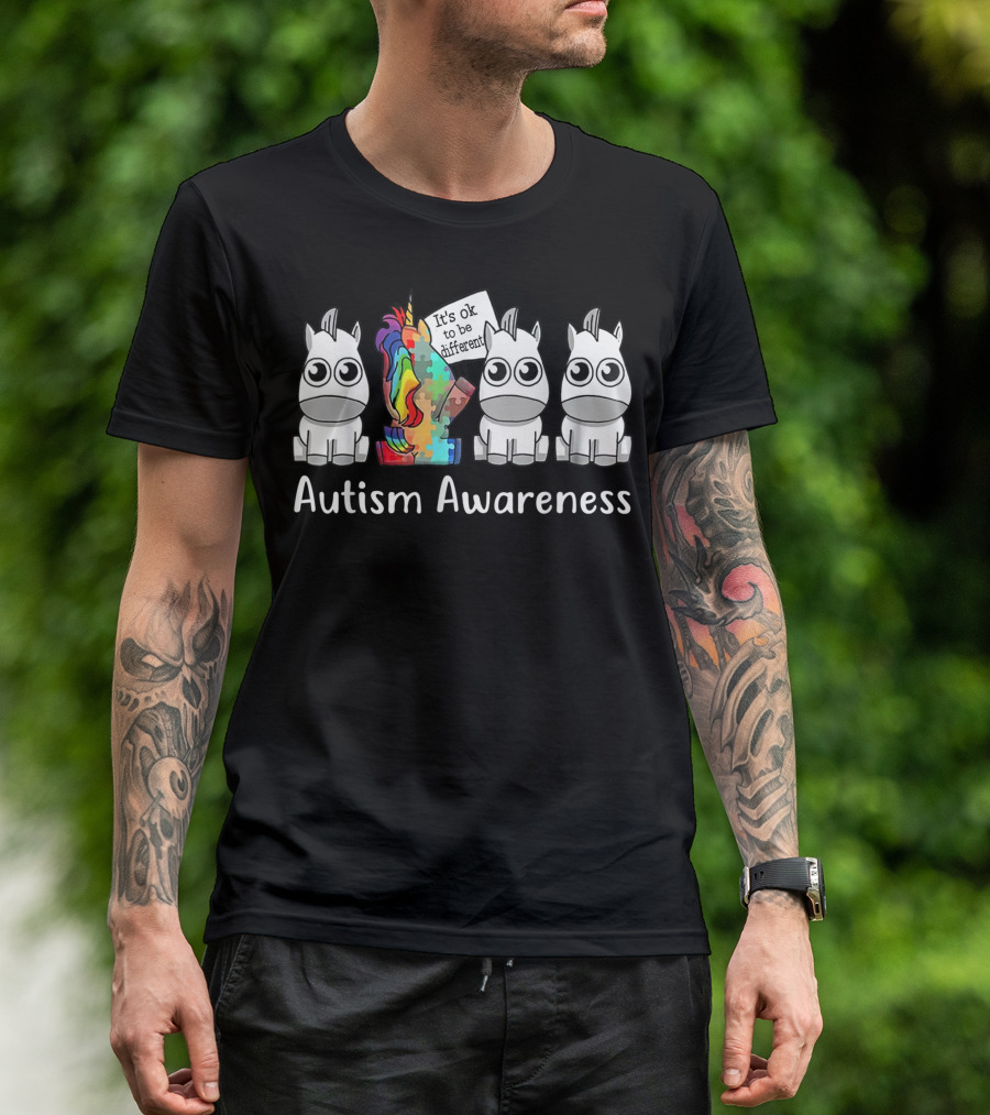 Autism Awareness It's Ok To Be Different Unicorn Puzzle T-Shirt