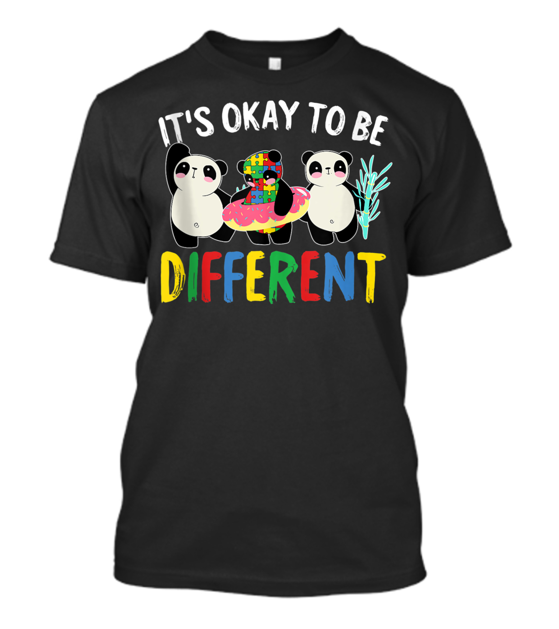Its Okay To Be Different Autism Awareness Panda Trio With Puzzle Pieces T-Shirt