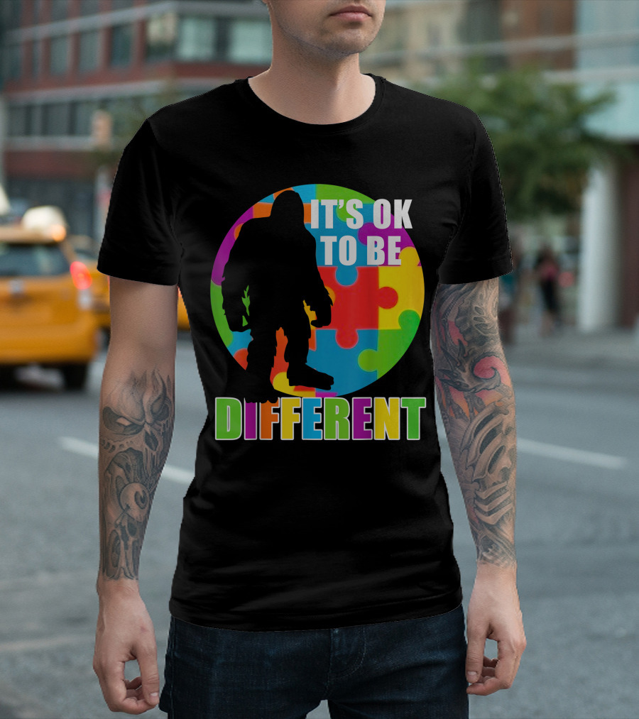 It's OK to Be Different Autism Awareness Puzzle Bigfoot T-Shirt