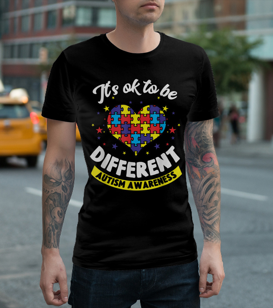 It's Ok To Be Different Puzzle Heart Autism Awareness T-Shirt
