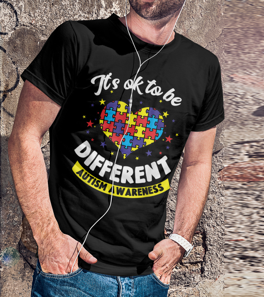 It's Ok To Be Different Puzzle Heart Autism Awareness T-Shirt