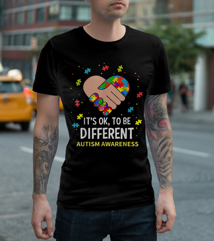 It's OK to Be Different Autism Awareness Puzzle Heart Support T-Shirt