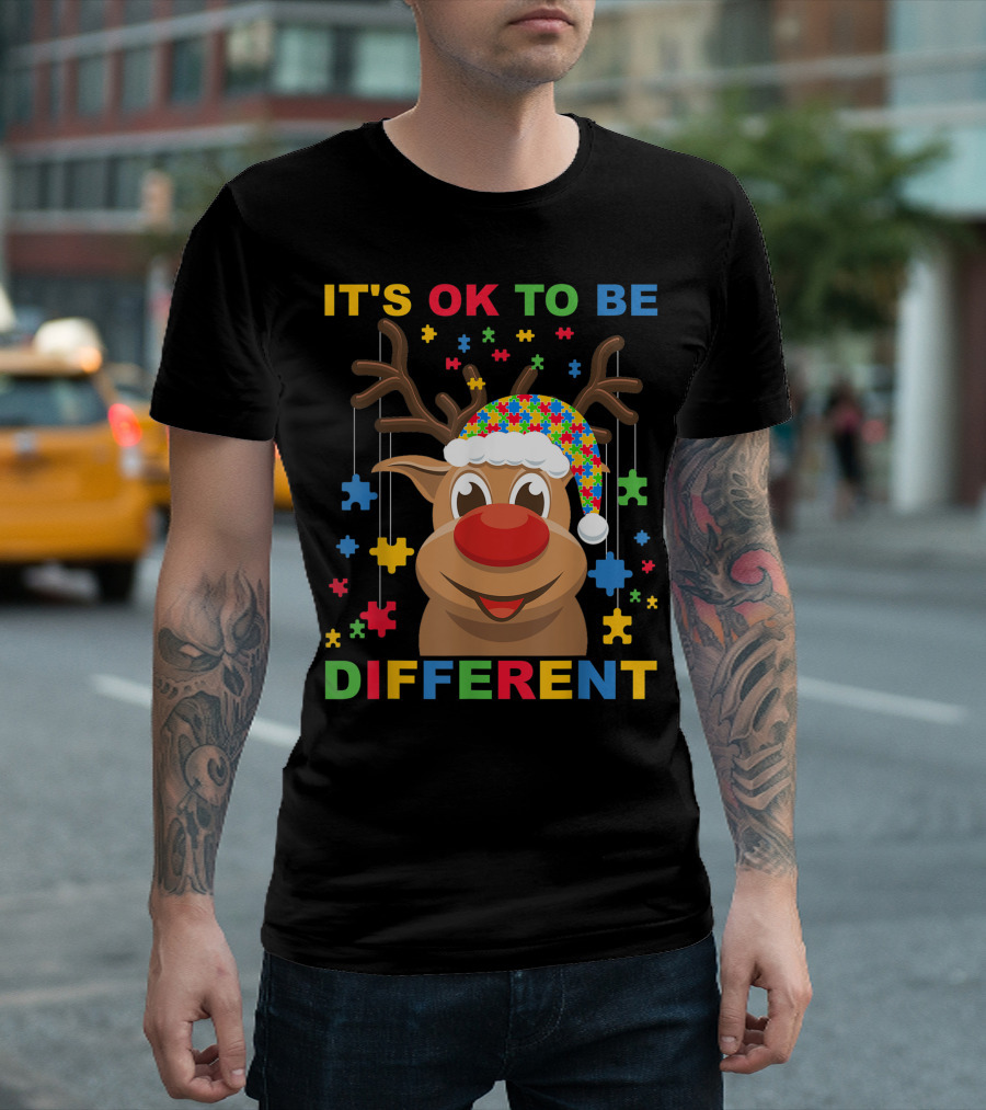 IT'S OK TO BE DIFFERENT REINDEER AUTISM PUZZLE PIECES T-Shirt