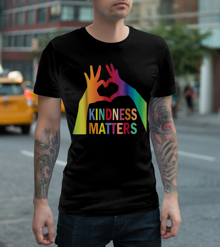 Kindness Matters Colorful Hand Heart Shape Anti Bullying Autism Awareness T-Shirt