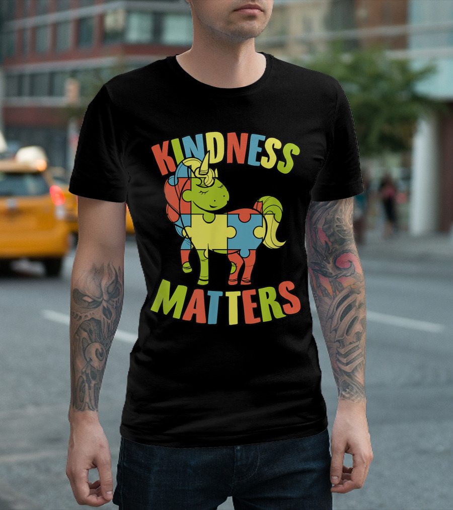 Kindness Matters Autism Puzzle Piece Unicorn T-Shirt