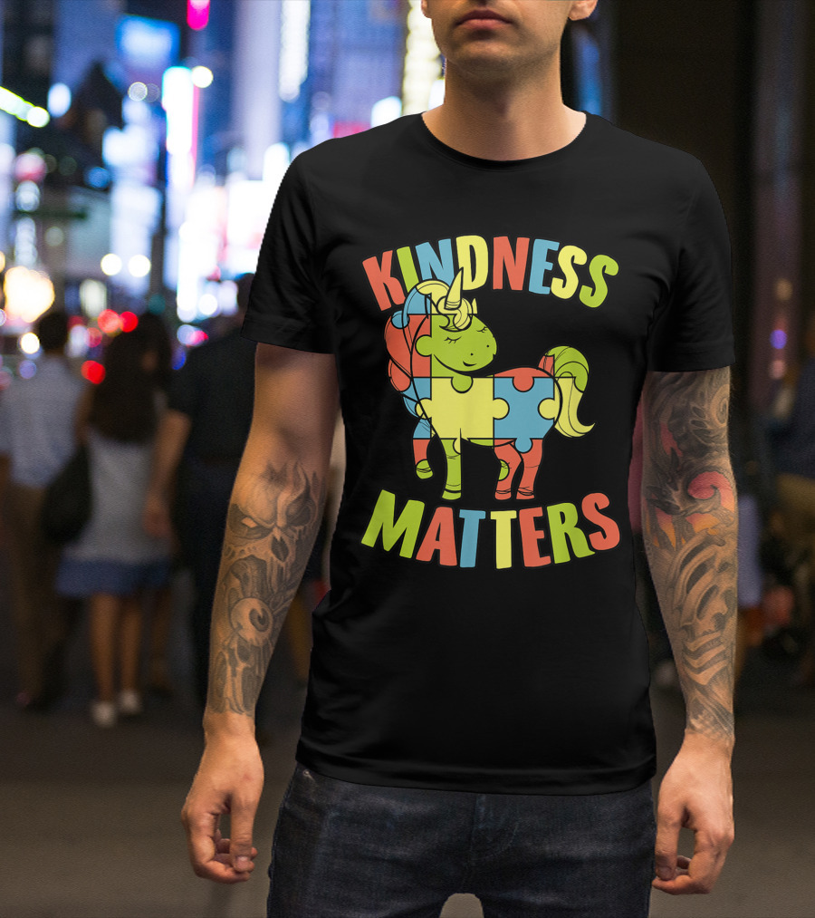 Kindness Matters Autism Puzzle Piece Unicorn T-Shirt