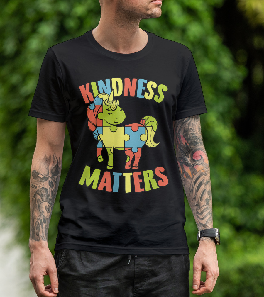 Kindness Matters Autism Puzzle Piece Unicorn T-Shirt