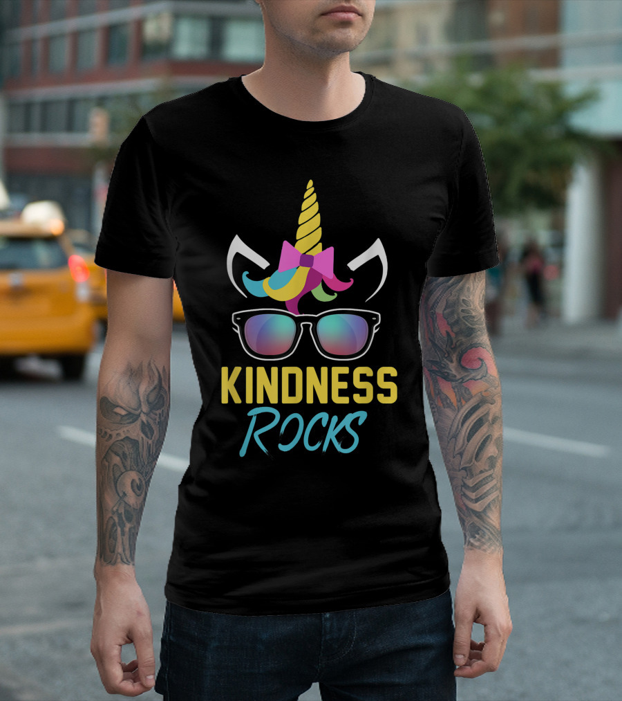 Kindness Rocks Unicorn Rainbow Sunglasses Anti Bullying T-Shirt