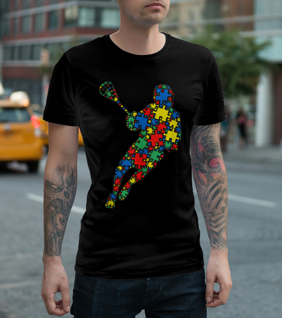 Lacrosse Autism Puzzle Piece Men Kids Autism Awareness T-Shirt