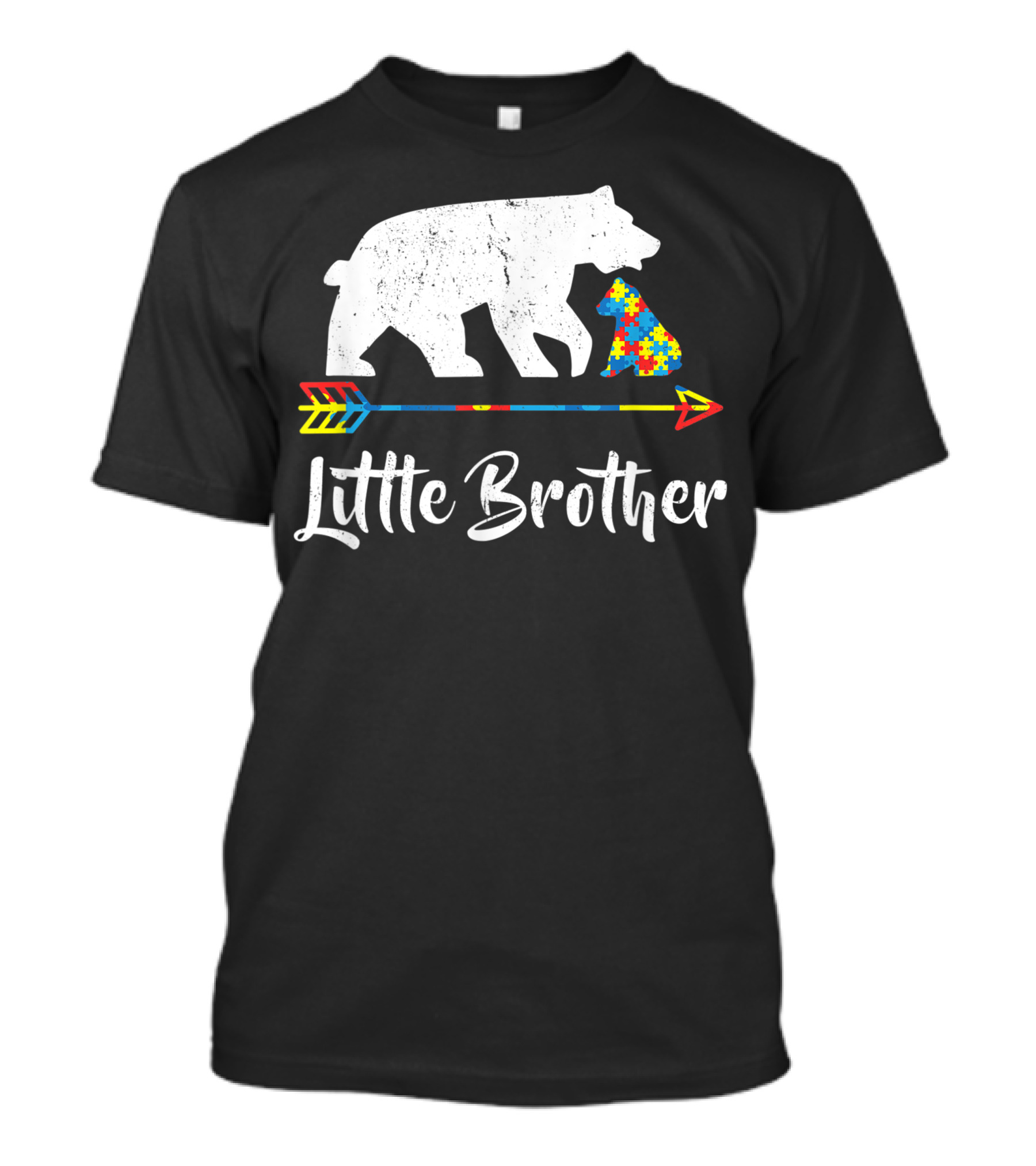Little Brother Bear Autism Awareness Puzzle Piece Arrow T-Shirt