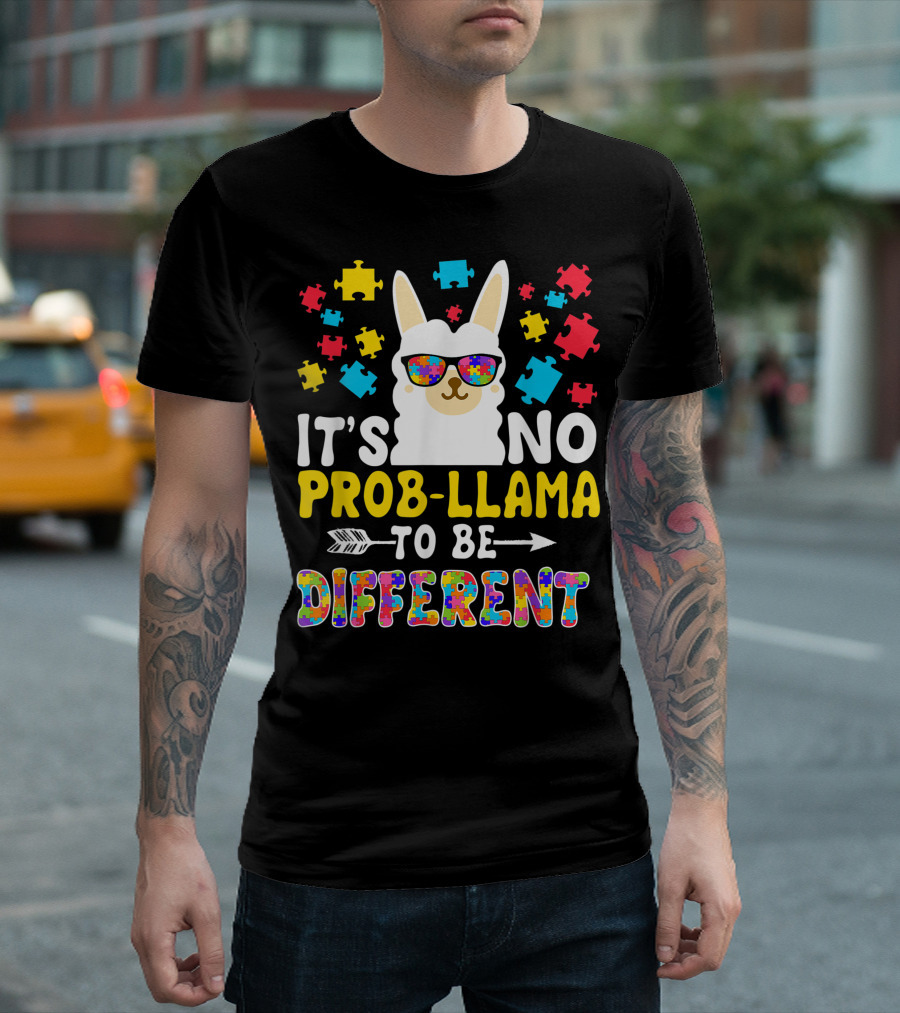 It's No Prob-Llama to Be Different Autism Awareness Moms Llama T-Shirt