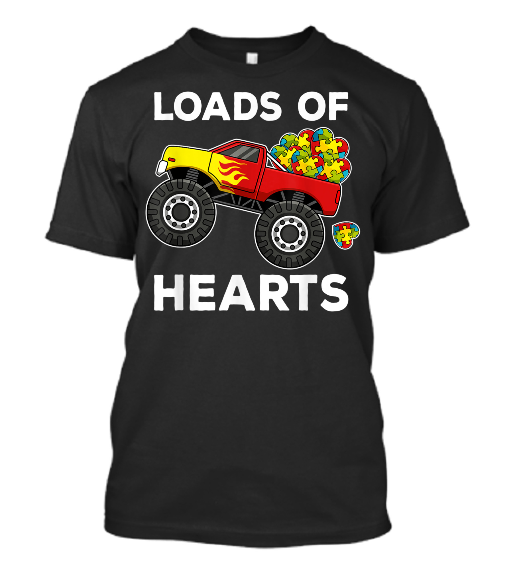 Loads Of Hearts Puzzle Pieces Autism Awareness Monster Truck T-Shirt