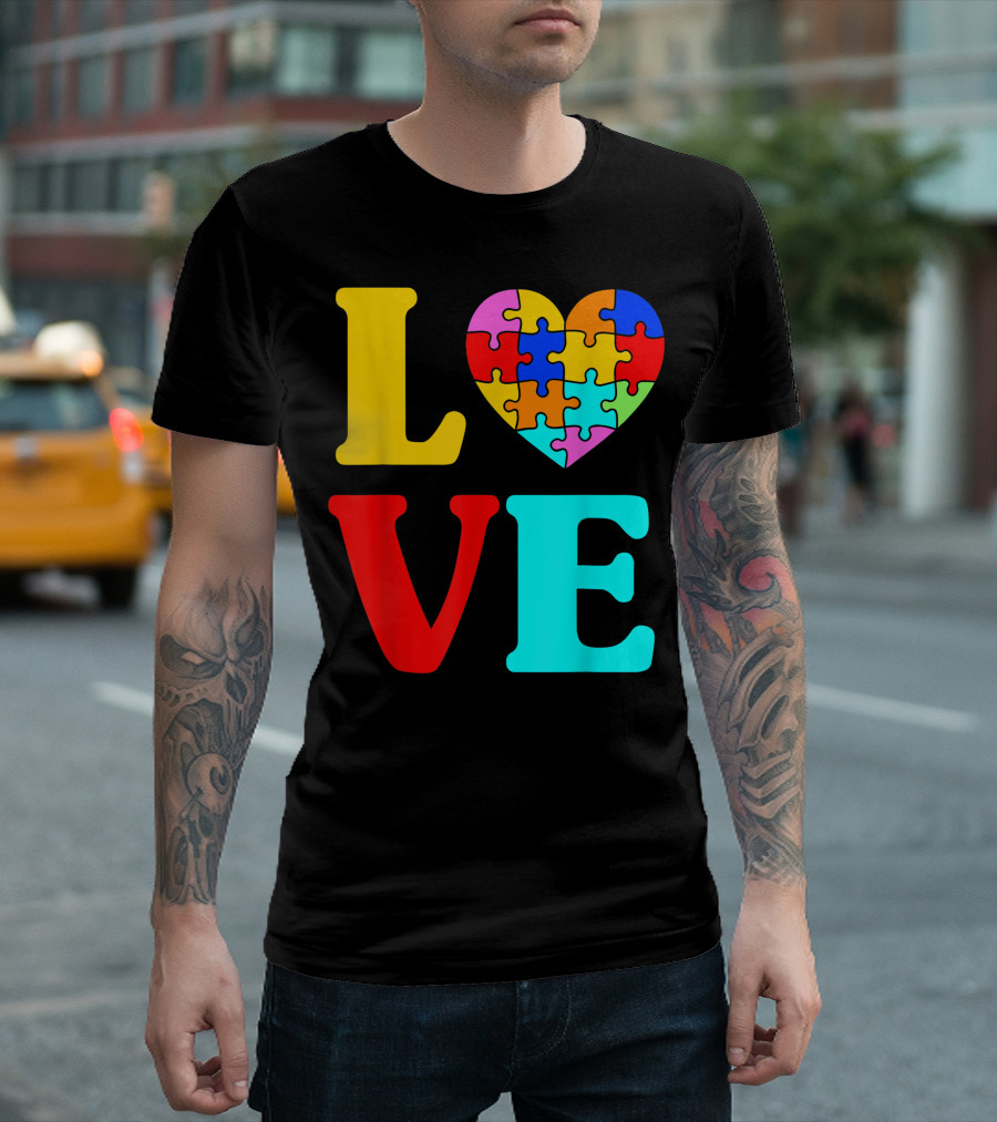 Love Autism Awareness Puzzle Heart Autistic Moms T-Shirt