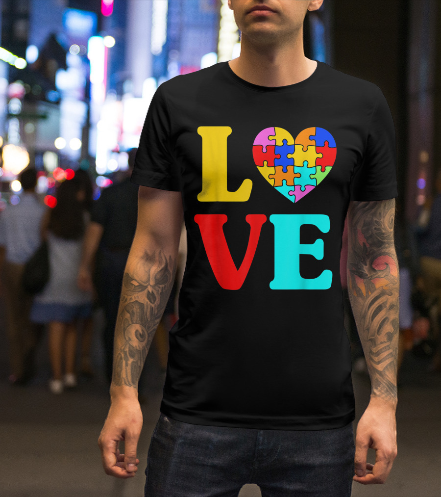 Love Autism Awareness Puzzle Heart Autistic Moms T-Shirt