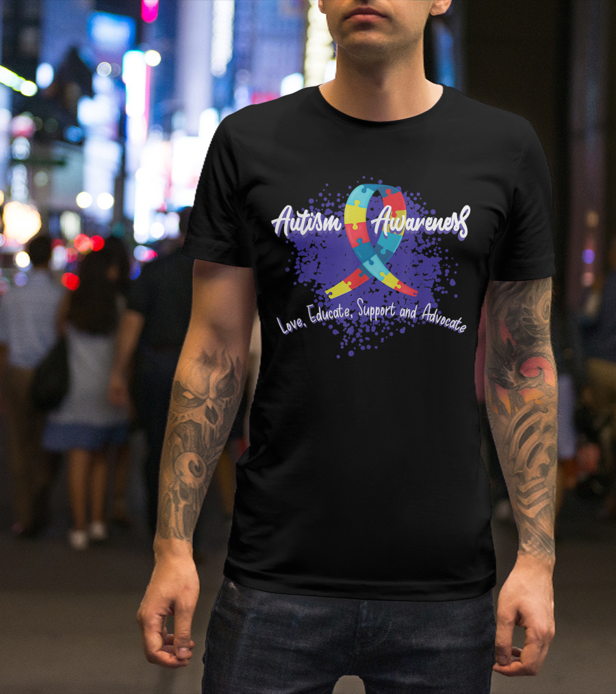 Autism Awareness Love Educate Support And Advocate Puzzle T-Shirt