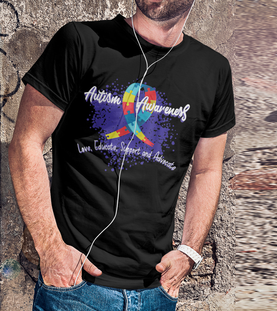 Autism Awareness Love Educate Support And Advocate Puzzle T-Shirt