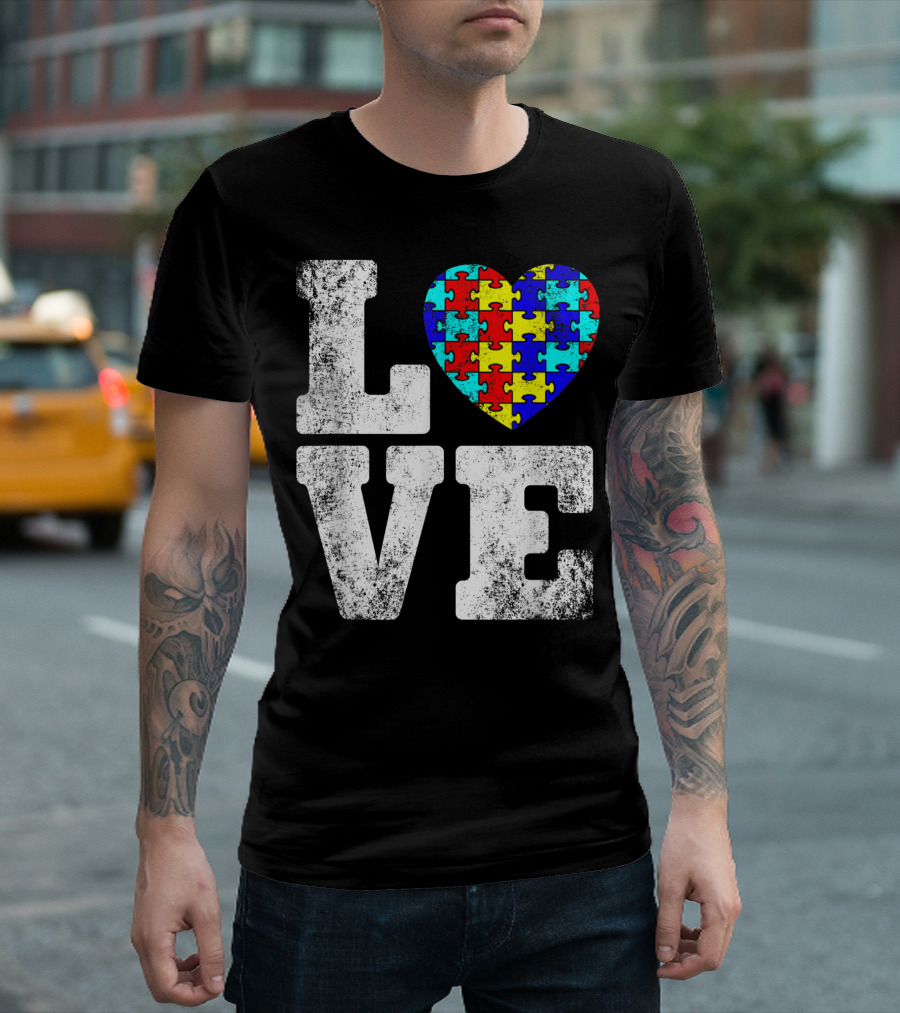Love Heart Puzzle Autism Awareness Needs No Words T-Shirt