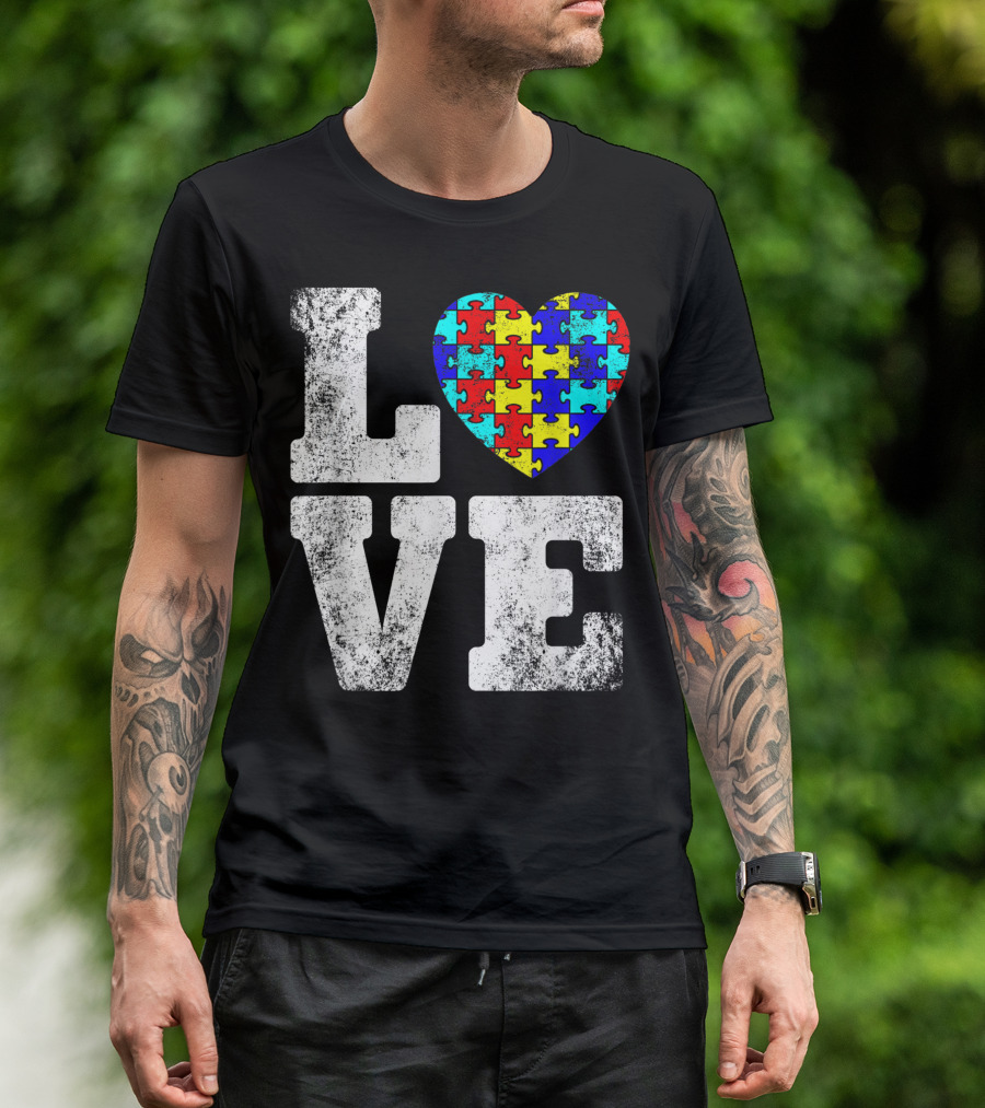 Love Heart Puzzle Autism Awareness Needs No Words T-Shirt