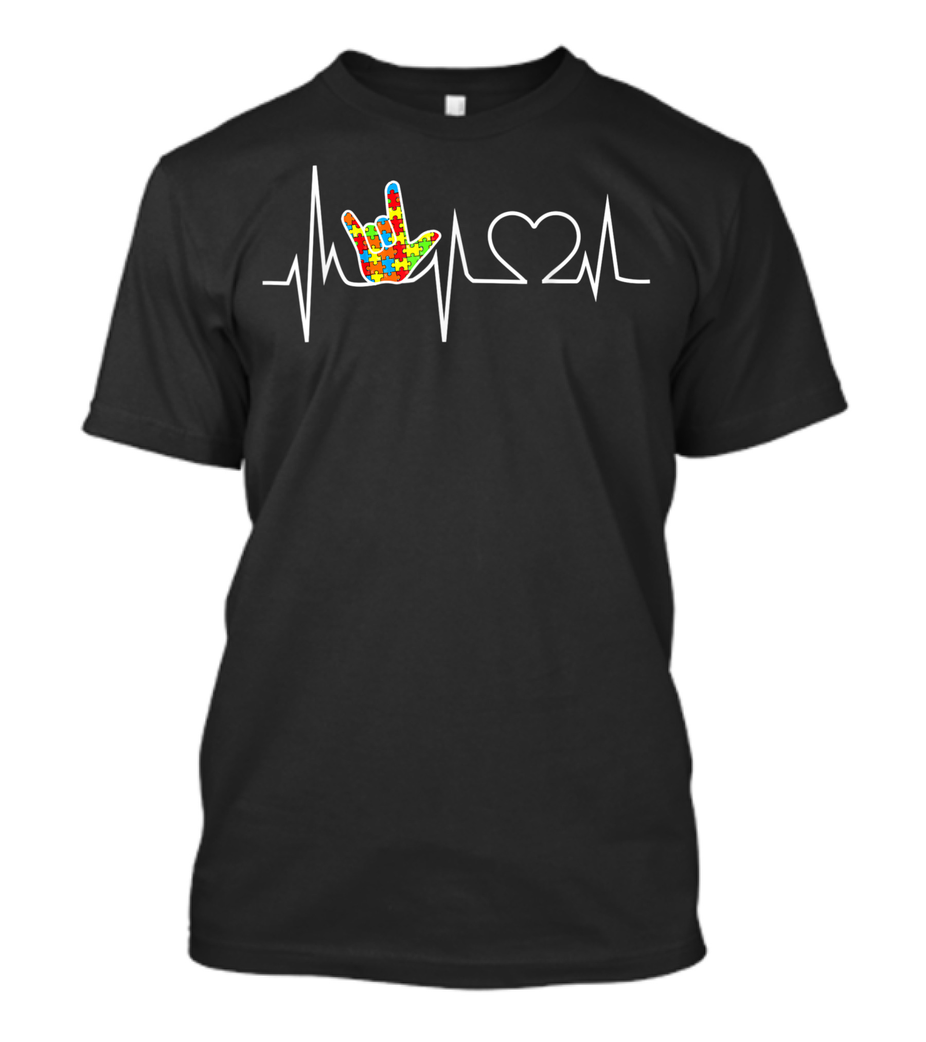 Love Sign Language Autism Awareness Puzzle Heartbeat T-Shirt
