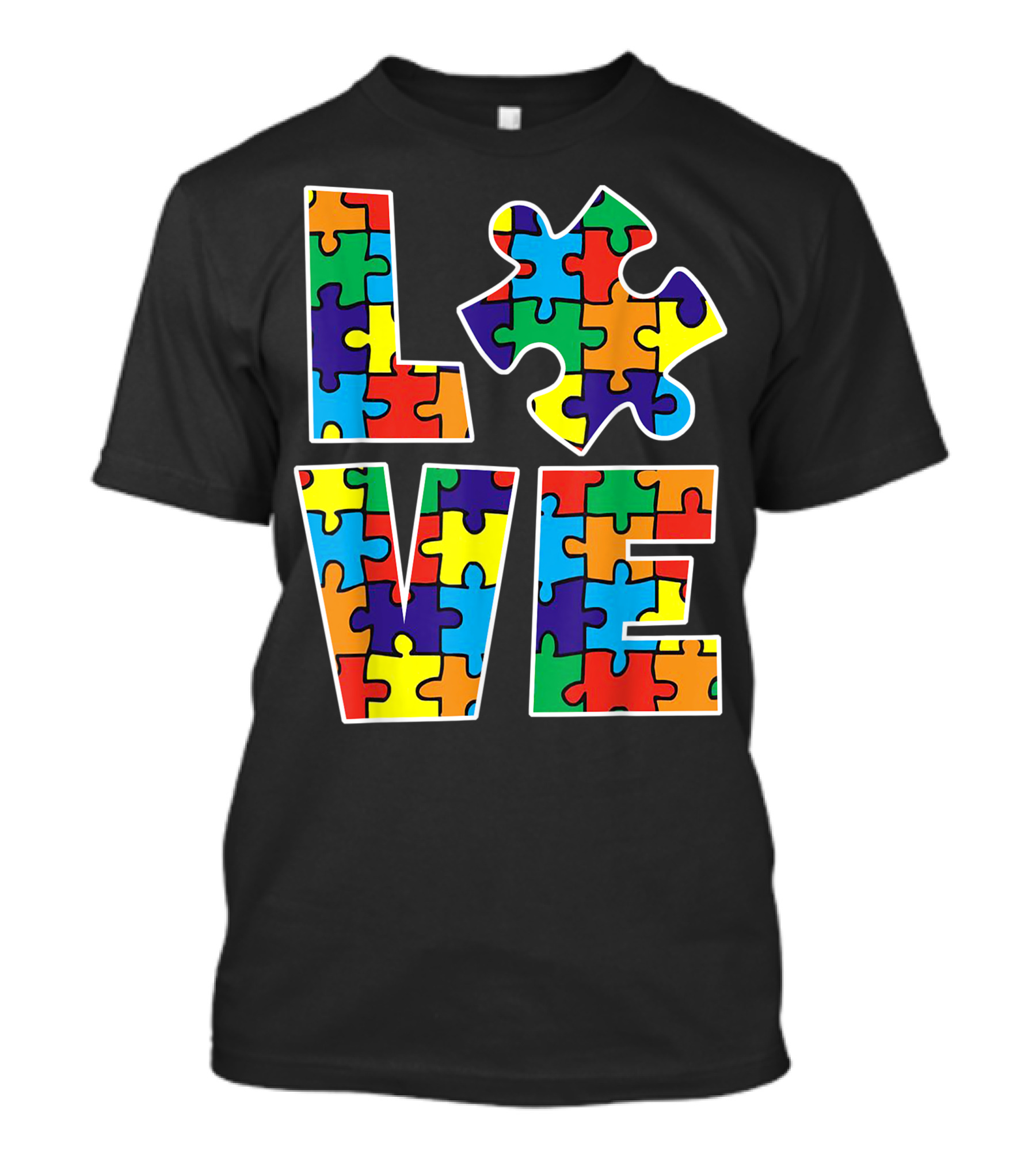 Colorful Love Puzzle Pieces Autism Awareness T-Shirt