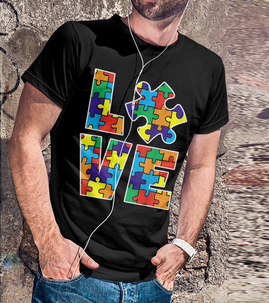 Colorful Love Puzzle Pieces Autism Awareness T-Shirt