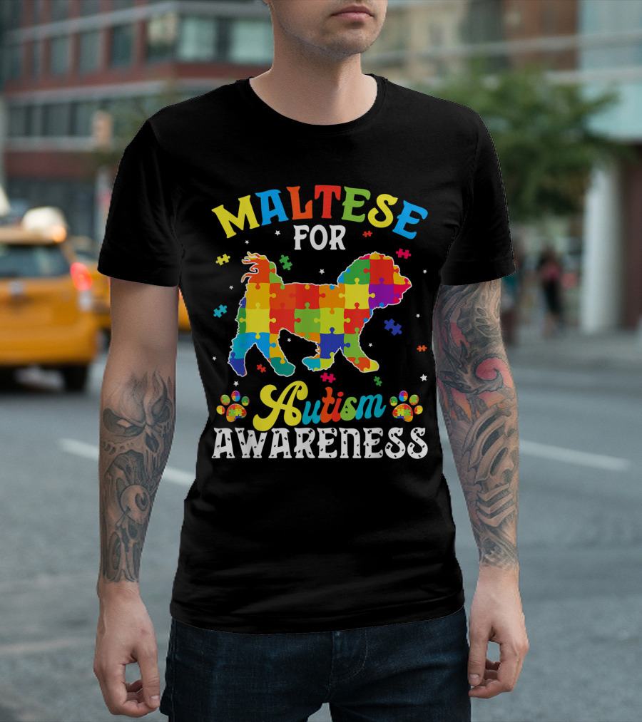 Maltese for Autism Awareness Dad Dog Puzzle T-Shirt