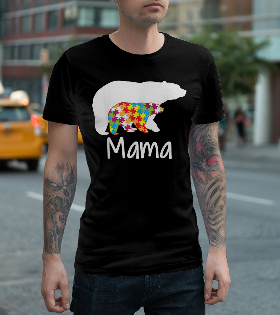 Mama Bear Autism Awareness Rainbow Puzzle T-Shirt