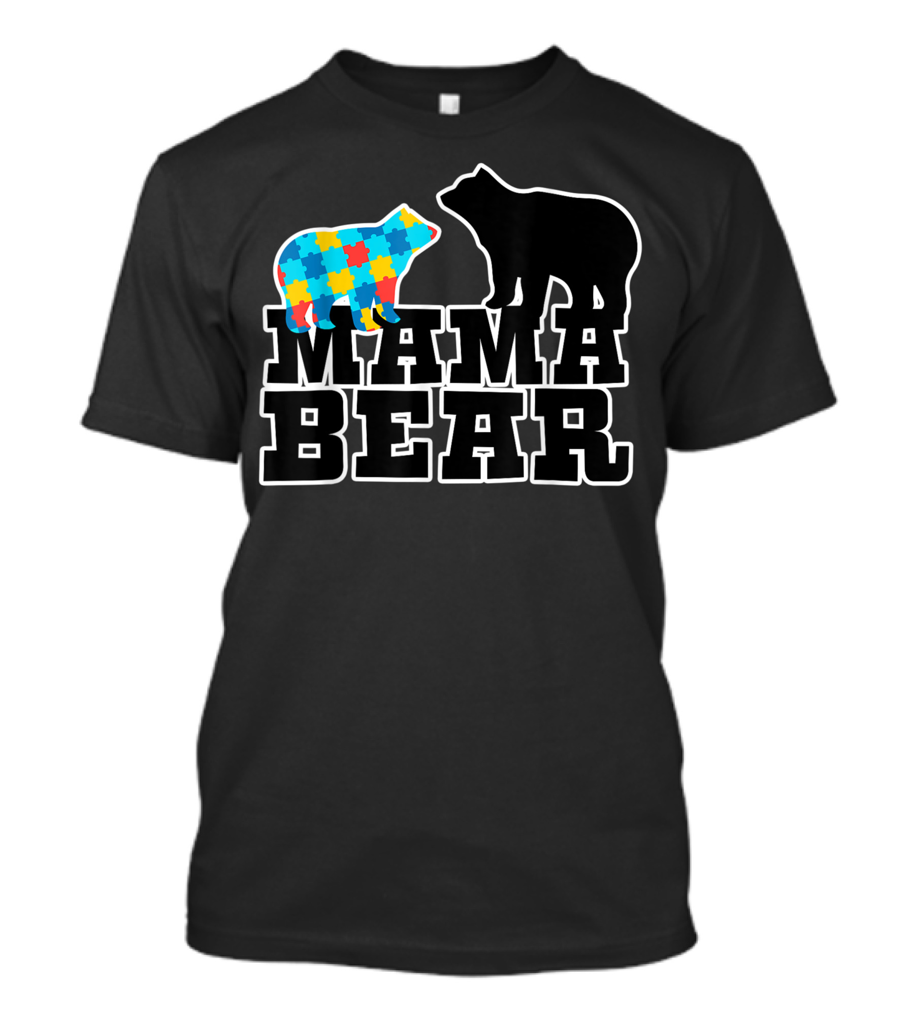 Mama Bear Autism Awareness Puzzle Pattern Bear T-Shirt