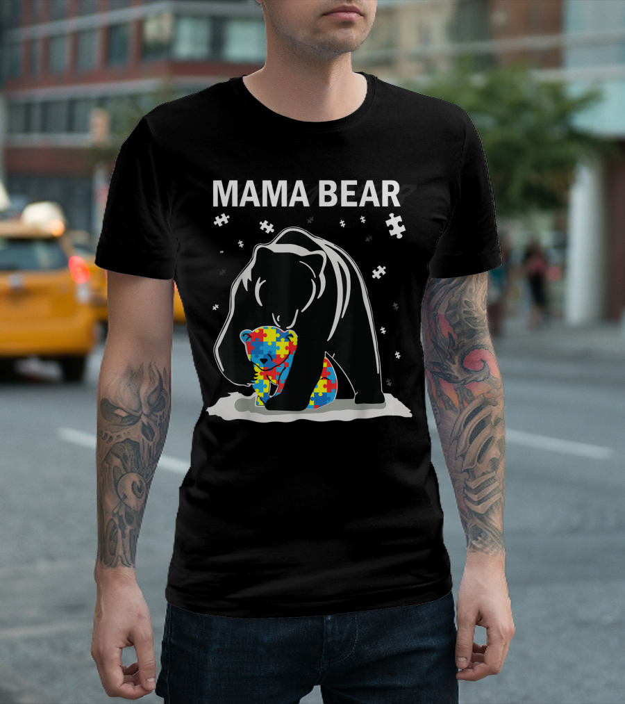 Mama Bear Autism Awareness Puzzle Pieces Happy T-Shirt