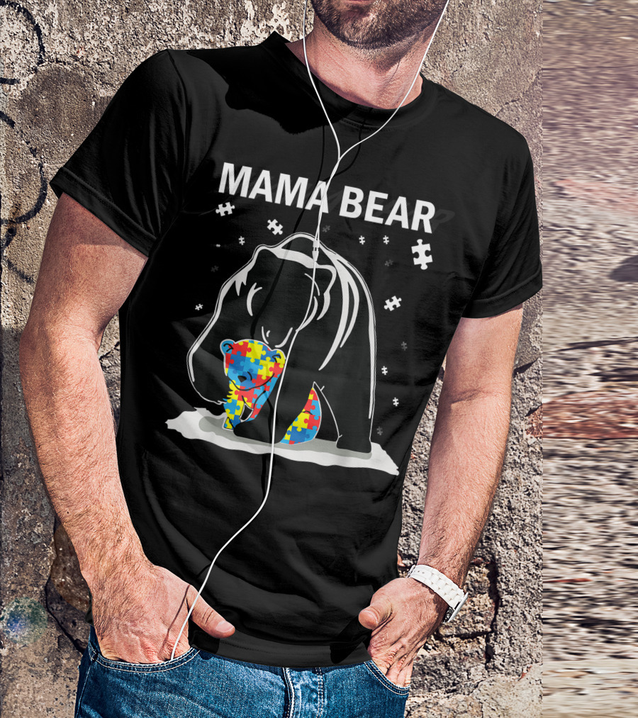Mama Bear Autism Awareness Puzzle Pieces Happy T-Shirt