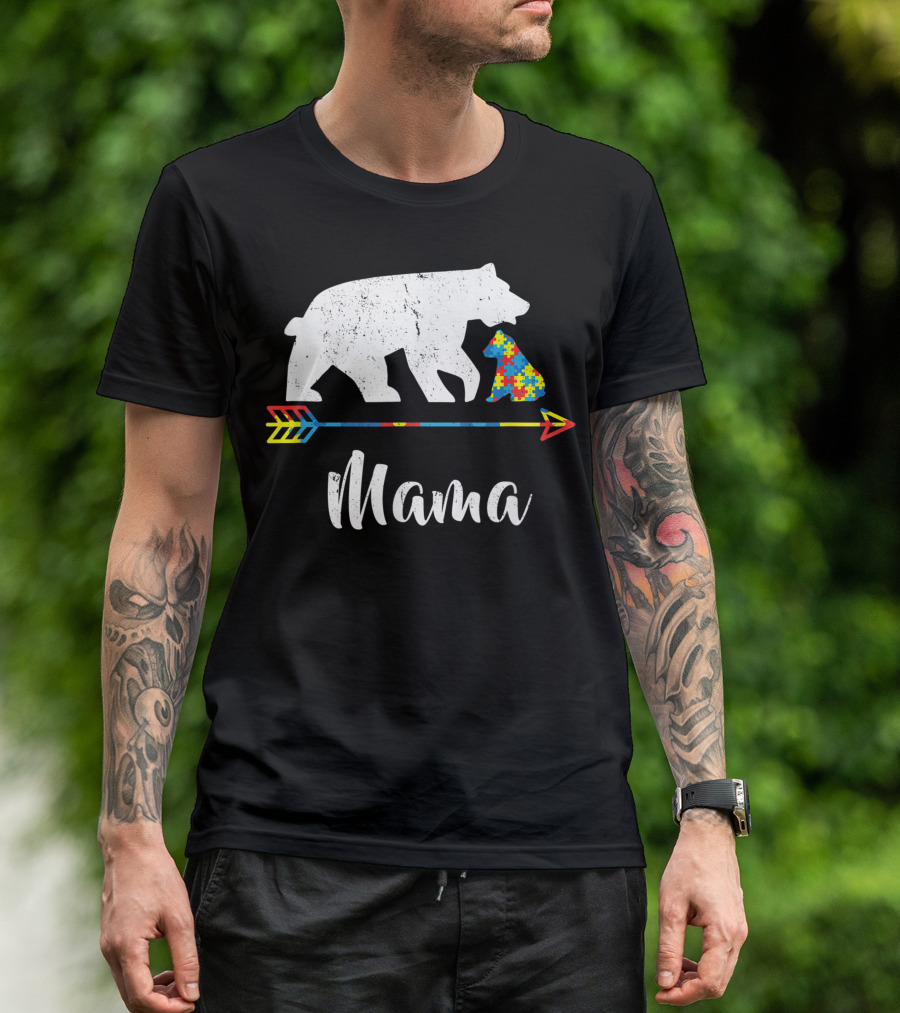 Mama Bear Autism Awareness Puzzle Animal Arrow T-Shirt