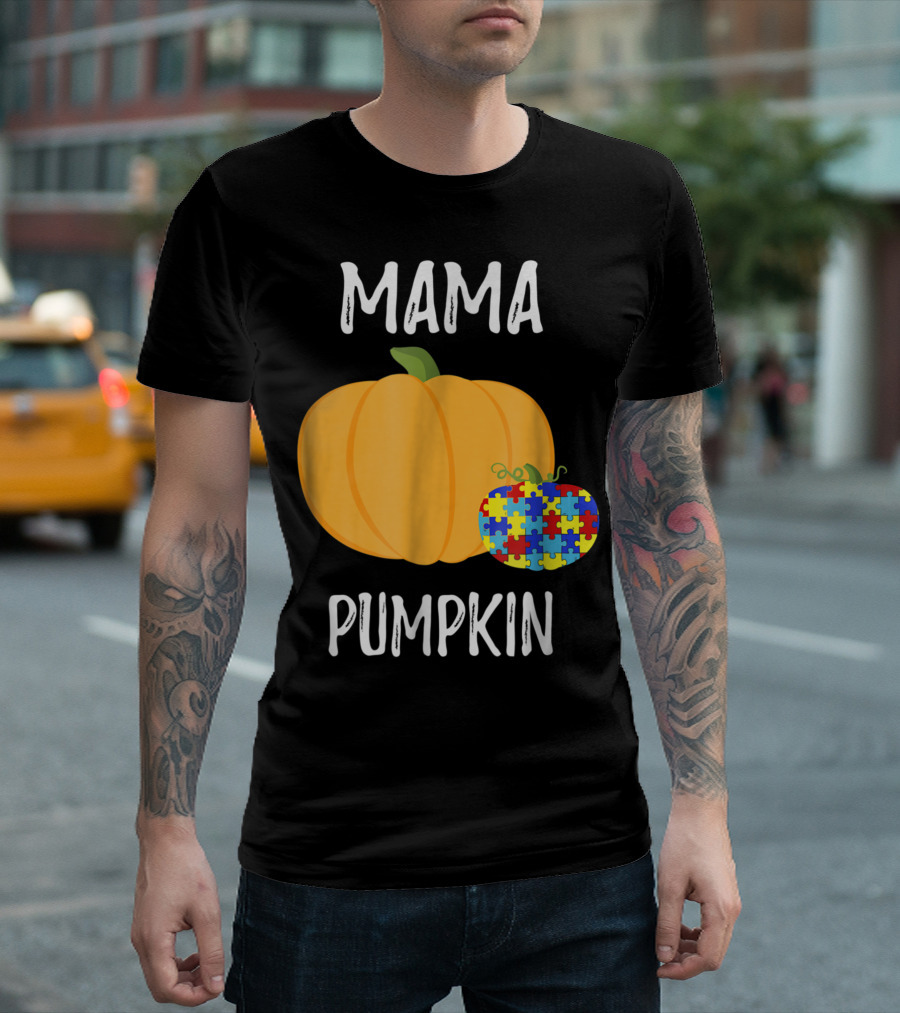 MAMA PUMPKIN Autism Awareness Puzzle Piece T-Shirt