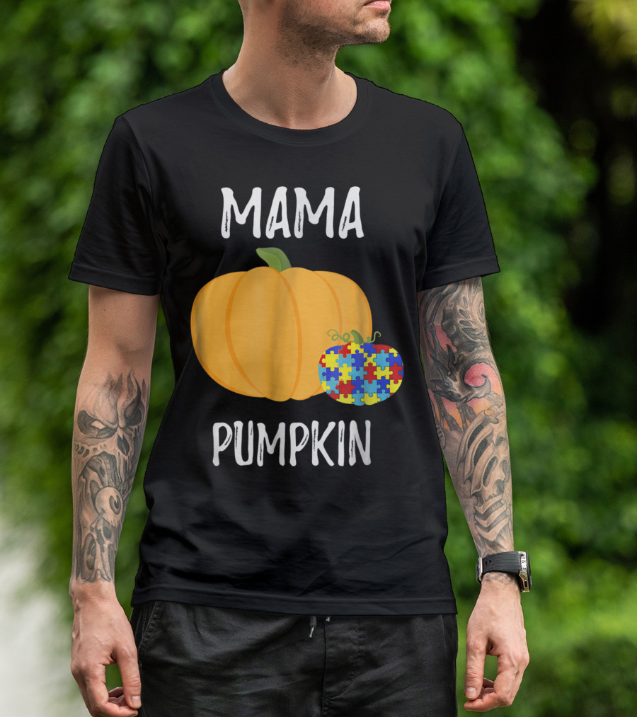 MAMA PUMPKIN Autism Awareness Puzzle Piece T-Shirt