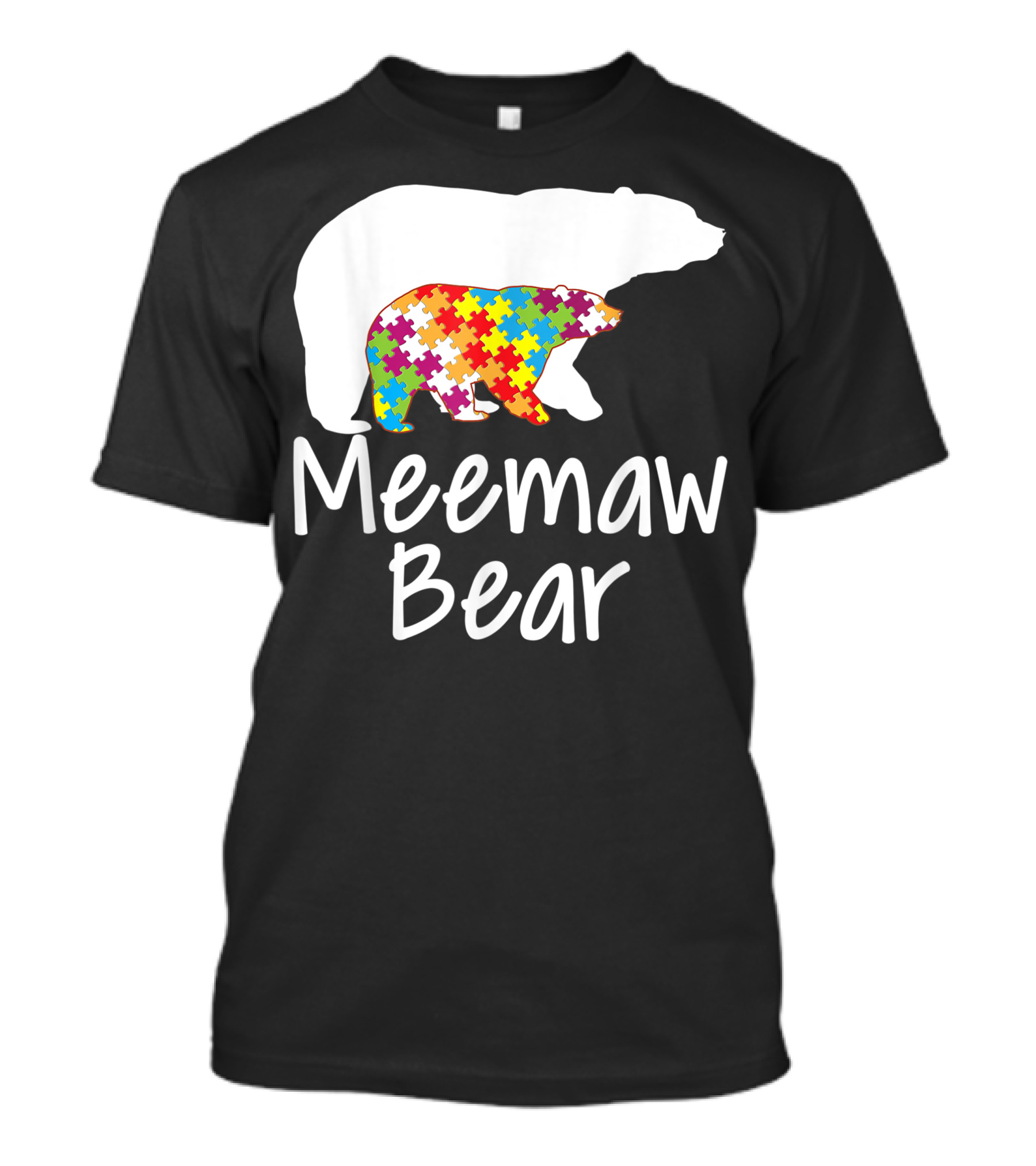 Meemaw Bear Autism Awareness Rainbow Puzzle Ribbon Day T-Shirt