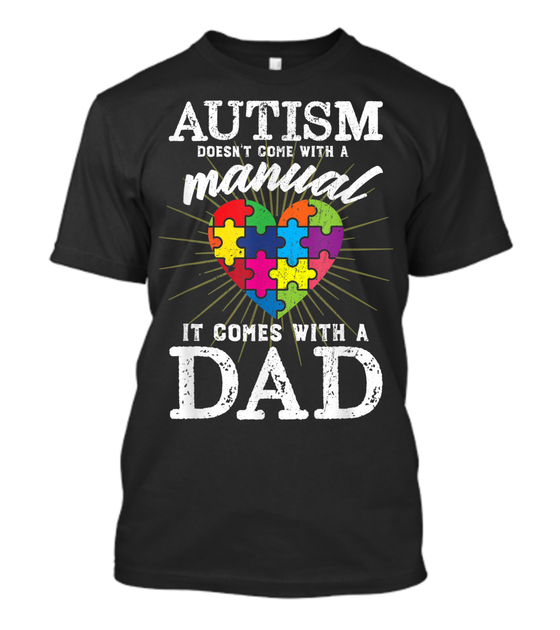Mens Autism Awareness Puzzle Heart Manual Dad T-Shirt
