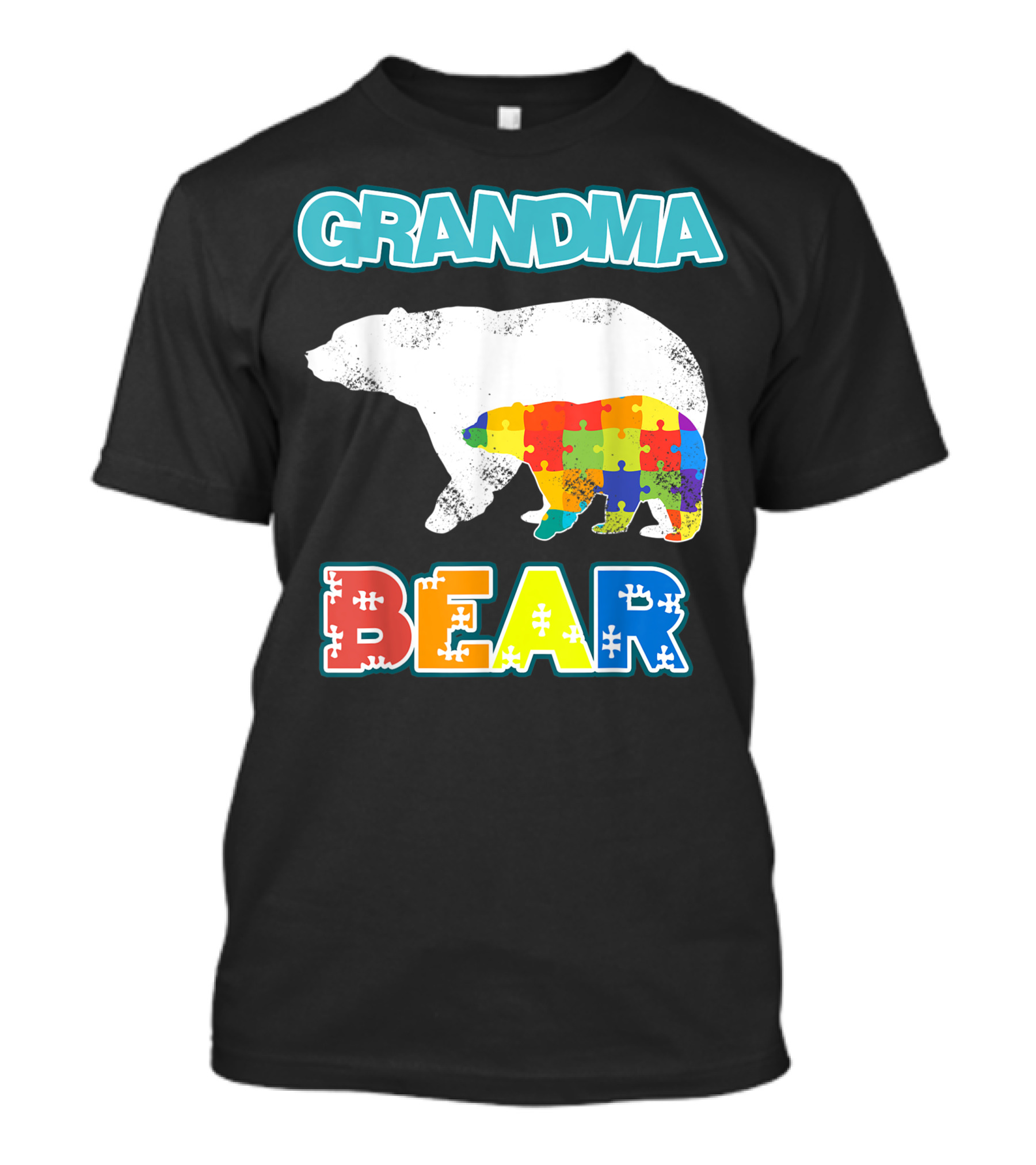 Grandma Bear Autism Awareness Puzzle Bear Mens Autism Grandma T-Shirt