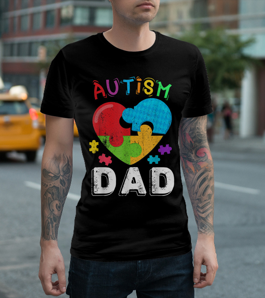 Autism Dad Puzzle Heart Mens Autism Awareness Month T-Shirt