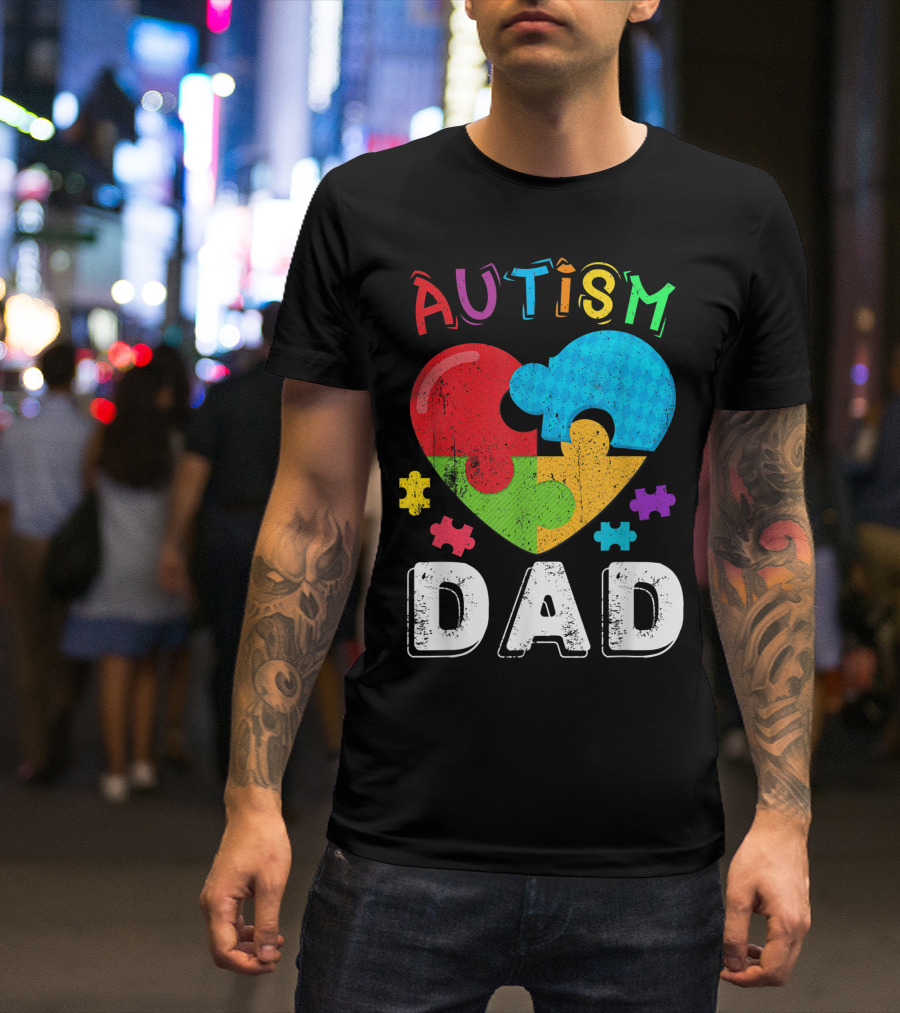 Autism Dad Puzzle Heart Mens Autism Awareness Month T-Shirt
