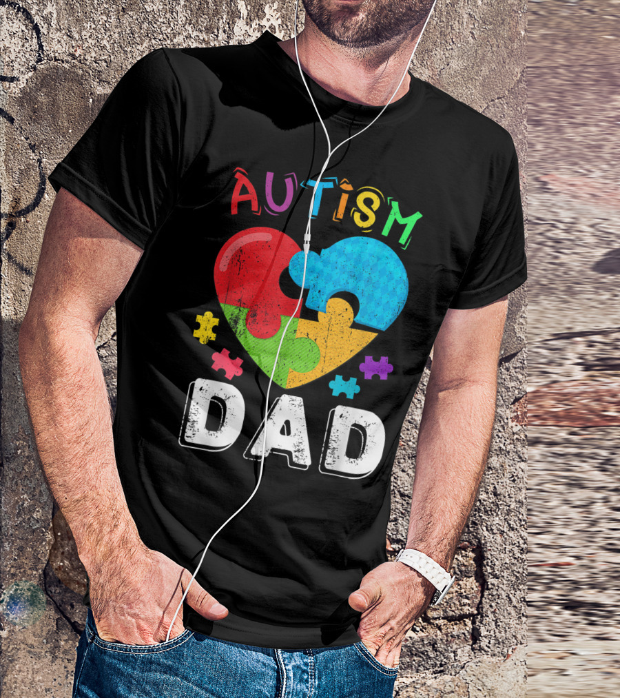 Autism Dad Puzzle Heart Mens Autism Awareness Month T-Shirt