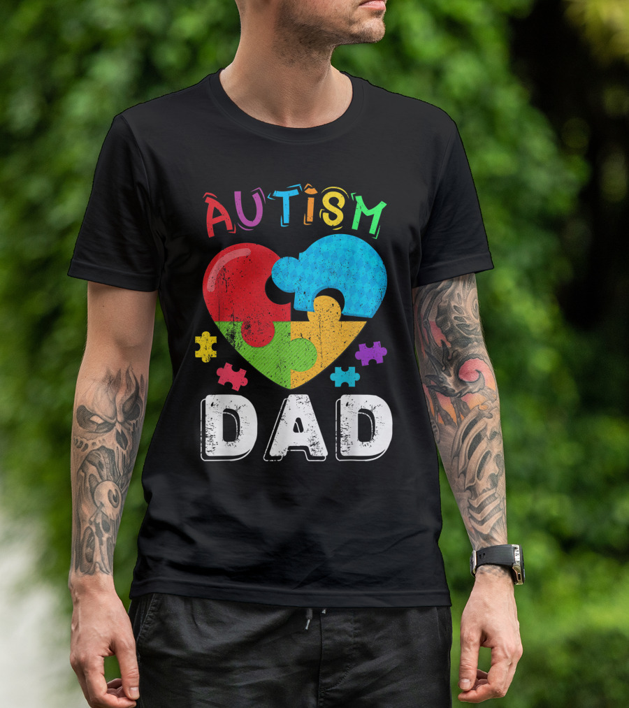 Autism Dad Puzzle Heart Mens Autism Awareness Month T-Shirt