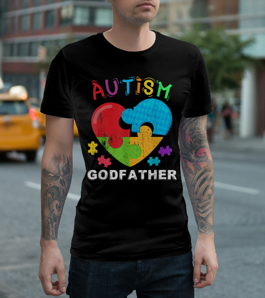 Autism Godfather Colorful Puzzle Heart T-Shirt
