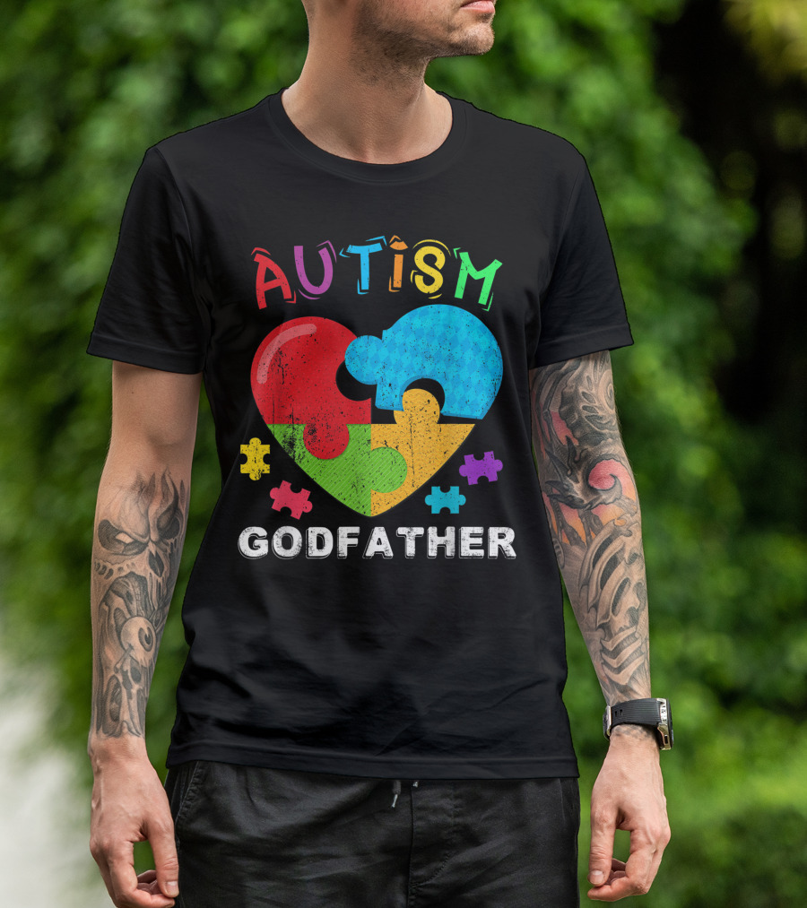 Autism Godfather Colorful Puzzle Heart T-Shirt